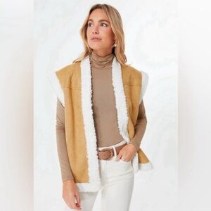 Tan and White Shearling Vest